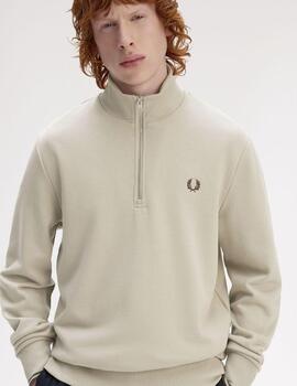 Sudadera Fred Perry Half Zip Beige Hombre