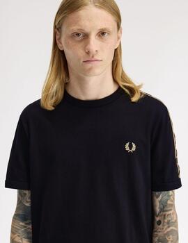 Camiseta Fred Perry Tape Ringer Negro Hombre