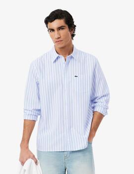 Camisa Lacoste Rayas Celeste Hombre