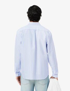 Camisa Lacoste Rayas Celeste Hombre