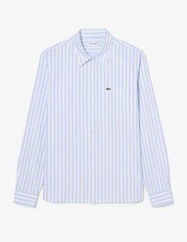Camisa Lacoste Rayas Celeste Hombre