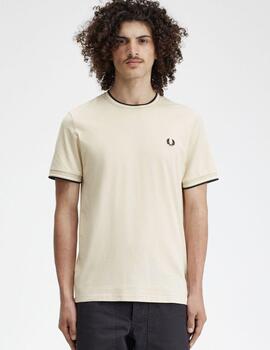 Camiseta Fred Perry Twin Tipped Beige hombre