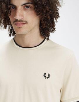 Camiseta Fred Perry Twin Tipped Beige hombre