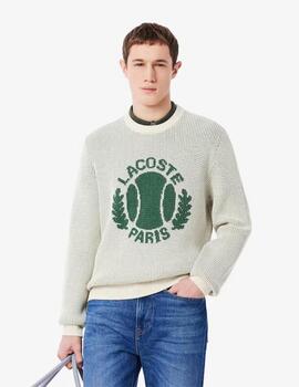 Jersey Lacoste Tricot Beige/Verde hombre