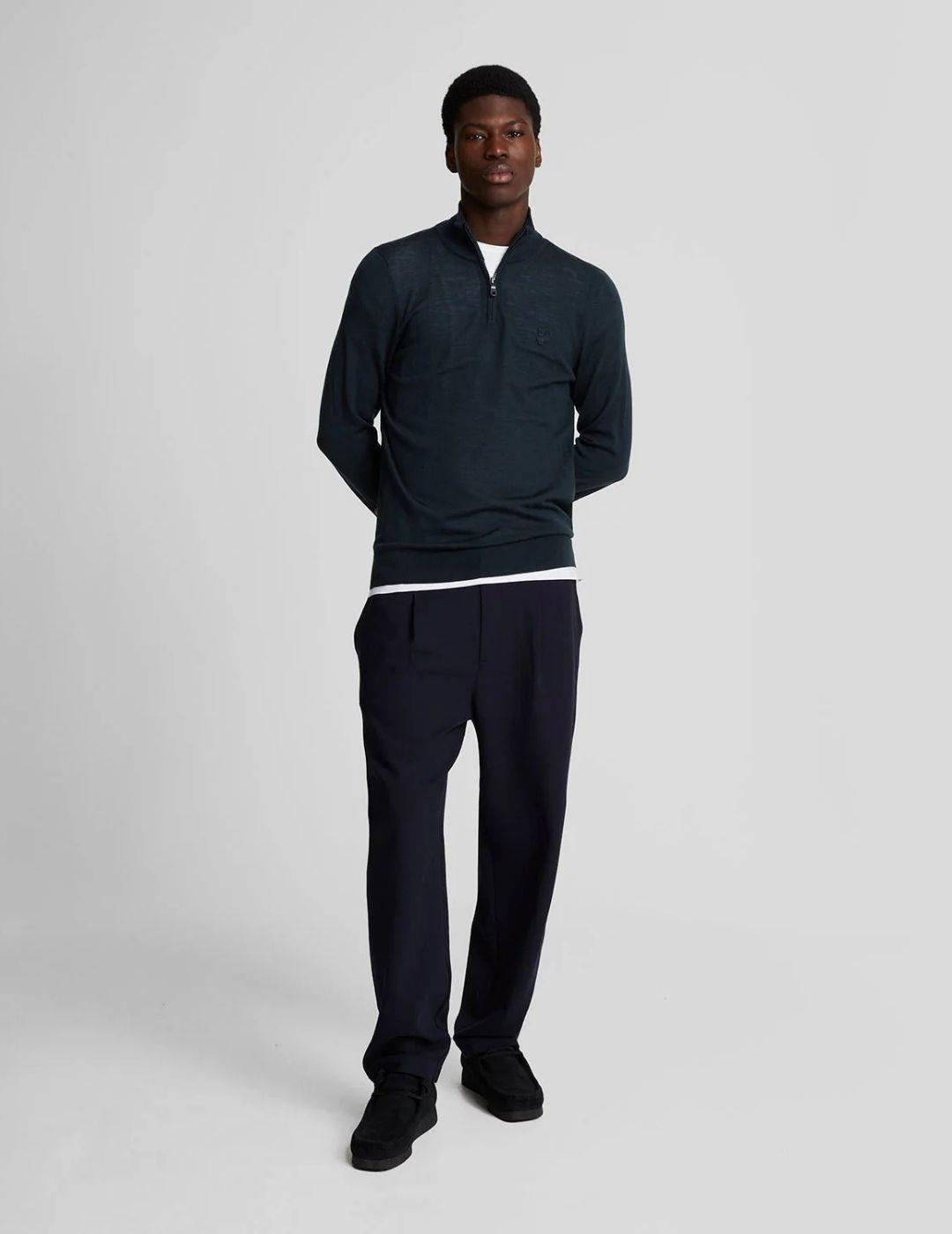 Jersey Merino Quarter Zip Marino Hombre
