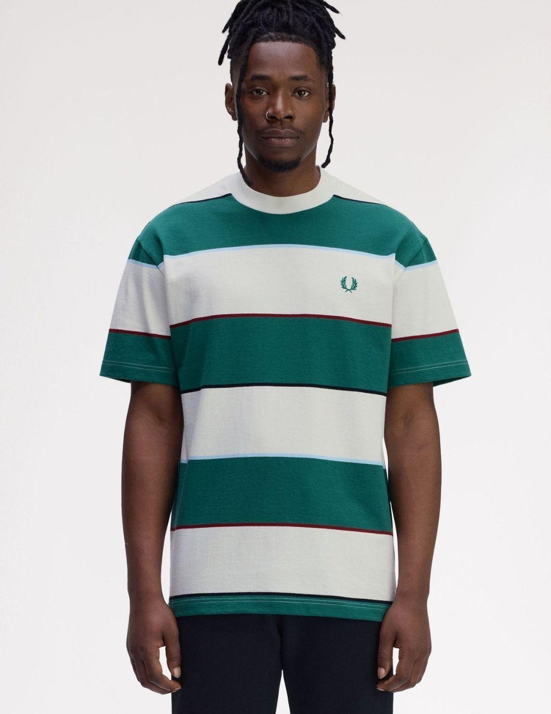 Camiseta Fred Perry Striped Relaxed Verde Crudo