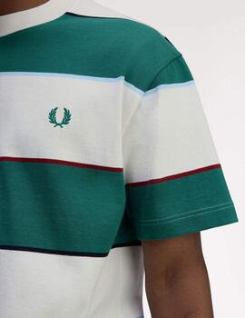 Camiseta Fred Perry Striped Relaxed Verde Crudo