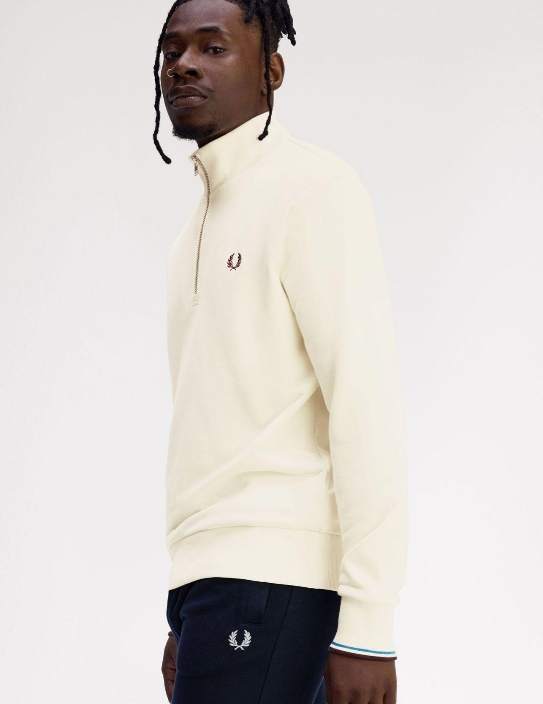 Sudadera Fred Perry Half Zip Crudo Hombre