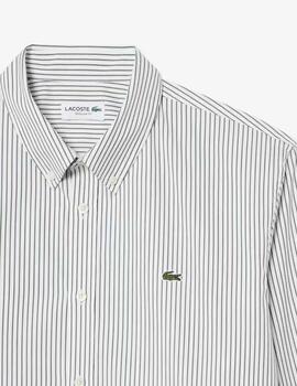 Camisa Lacoste Popelin Rayas Regular Verde Hombre