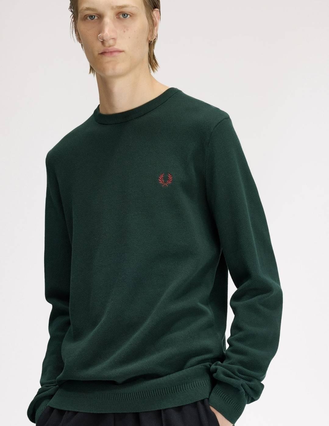 Jersey Fred Perry Punto Pique Verde Hombre